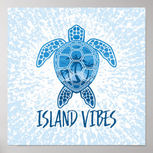 Póster Diseño de Tortuga Marina Atardecer Tropical Vibrac