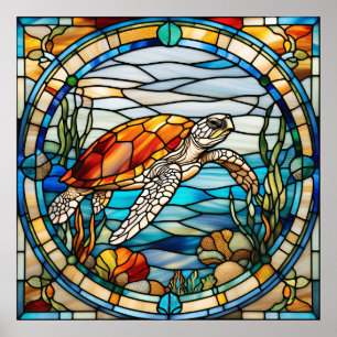 Póster Diseño de tortuga marina con aspecto de cristal ma