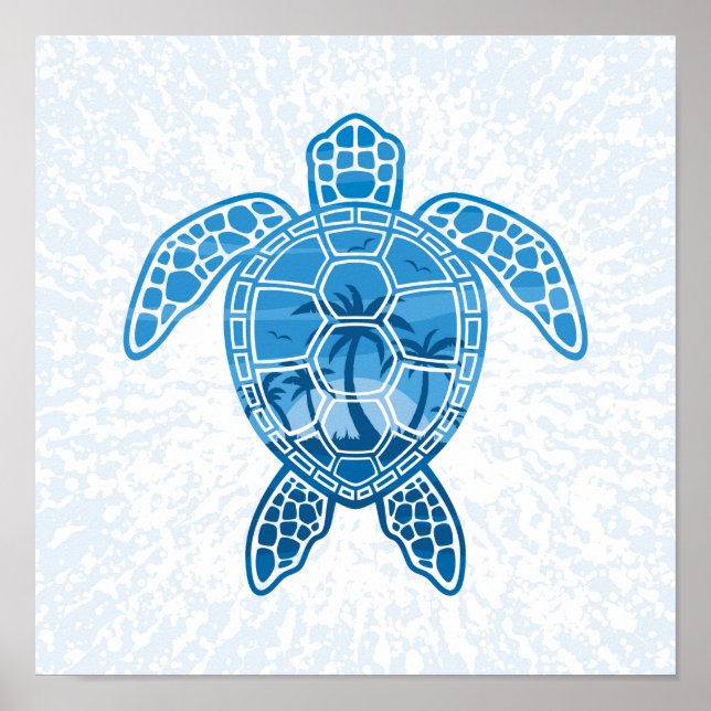 Póster Diseño de tortuga tropical en el mar de las islas  (Frente)