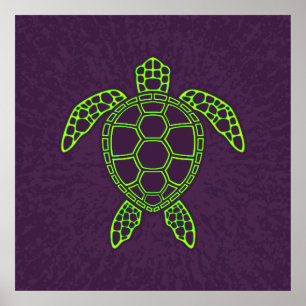 Póster Diseño de tortuga verde neón de lava marina