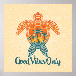 Póster Diseño de tortugas marinas de la puesta de sol sól