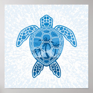 Póster Diseño de tortugas tropicales en el mar azul
