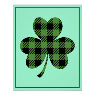 Póster Diseño de trébol de shamrock de cuadros de búfalo