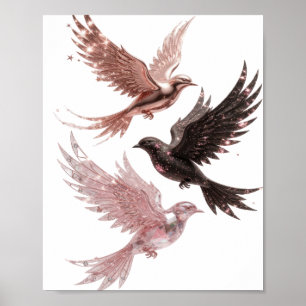 Póster Diseño de Tres Aves Benditas de Plata Elegante
