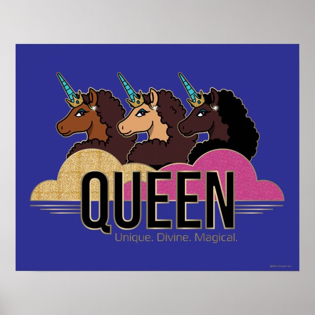 Póster Diseño de trío de reina Afro Unicornio (Frente)