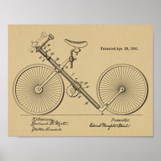 Póster Diseño de tubería de bicicleta de época 1891 (Frente)