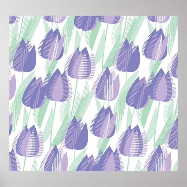 Póster Diseño de tulipanes: floral violeta pálida. (Frente)