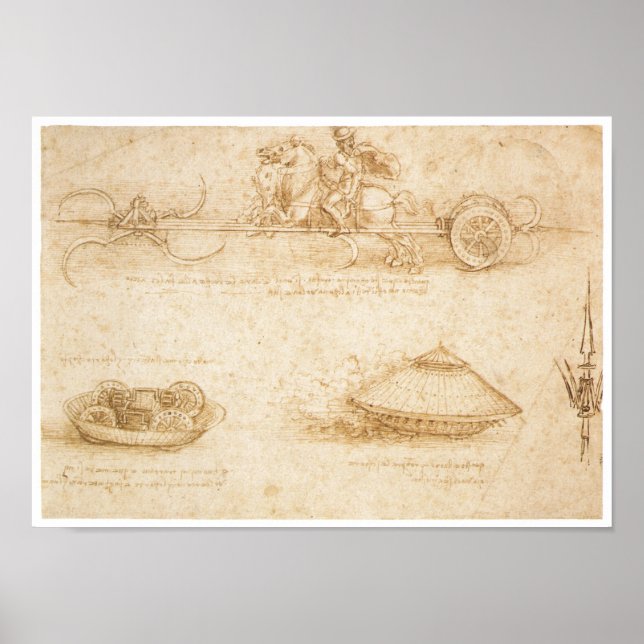 Póster Diseño de un coche blindado, Leonardo da Vinci (Frente)