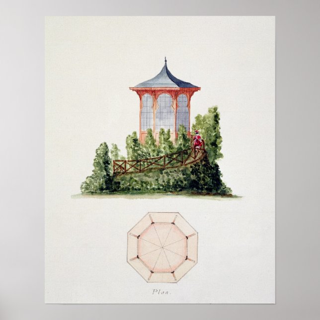 Póster Diseño de un pabellón de estilo oriental simplific (Frente)