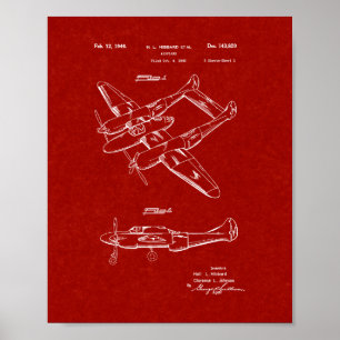 Póster Diseño De Una Patente De Avión - Rojo Borgoñacho