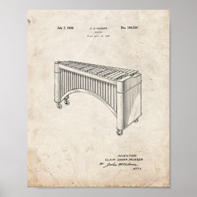 Póster Diseño De Una Patente Marimba - Vieja Mirada (Frente)