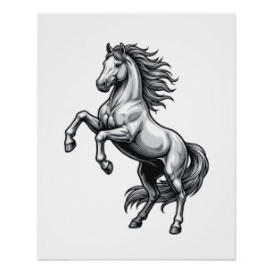 Póster Diseño de vector de caballo encabritado de grabado