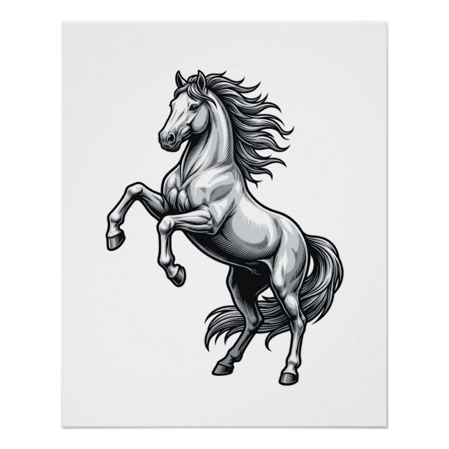 Póster Diseño de vector de caballo encabritado de grabado (Anverso)