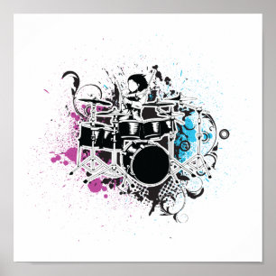 Póster diseño de vector de tambor funky