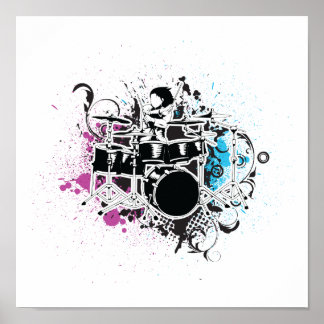 Póster diseño de vector de tambor funky