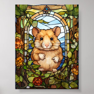Póster Diseño de ventana de vidrio emplomado de hámster l