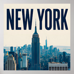 Póster Diseño de viaje del horizonte de Nueva York Estatu