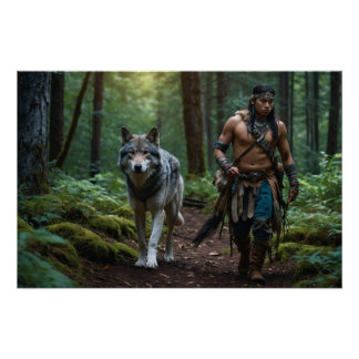 Póster Diseño de vida salvaje nativo estadounidense de gu