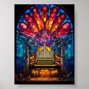 Póster Diseño de vidrio emplomado de órgano de tubos Art 