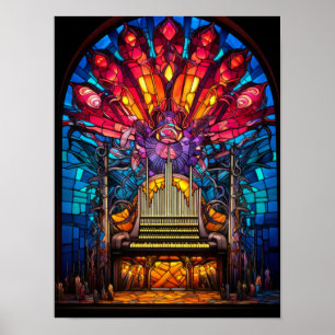 Póster Diseño de vidrio emplomado de órgano de tubos Art