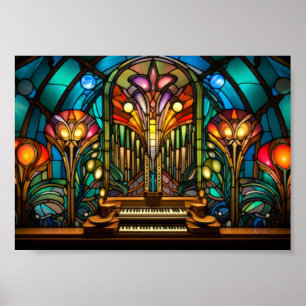 Póster Diseño de vidrio emplomado de órgano de tubos Art 