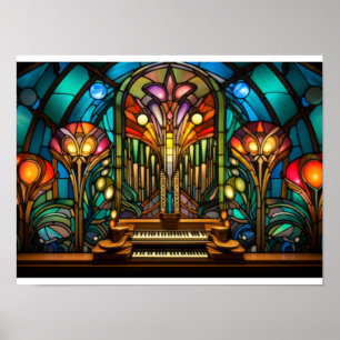 Póster Diseño de vidrio emplomado de órgano de tubos Art