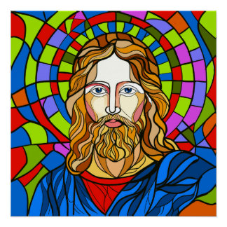Póster diseño de vidrio emplomado sagrado procreate dibuj