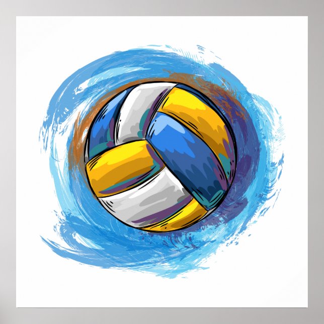 Póster Diseño de voleibol pintado digitalmente (Frente)