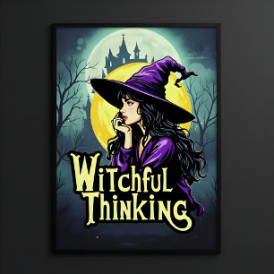 Póster Diseño de Witchfull Thalloween Witch Thinking
