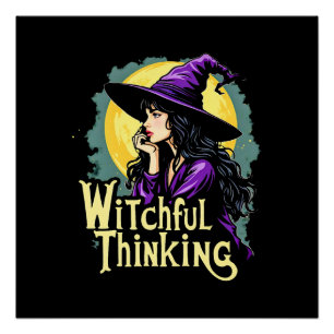 Póster Diseño de Witchfull Thalloween Witch Thinking