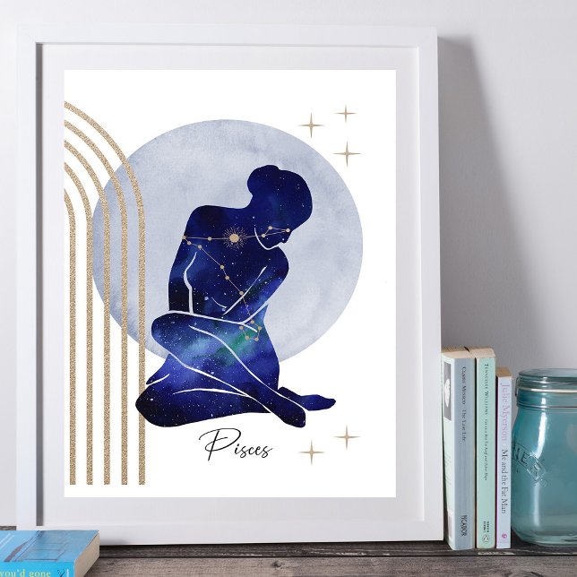 Póster Diseño de zodiaco de oro azul femenino Pisces (Subido por el creador)
