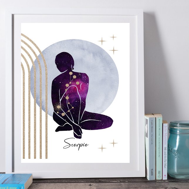 Póster Diseño de zodiaco de oro púrpura femenino Scorpio (Subido por el creador)