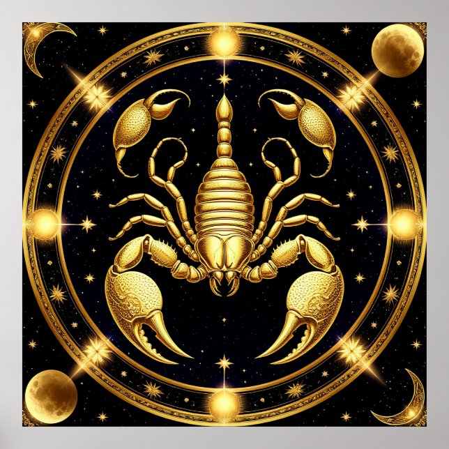 Póster Diseño de Zodiaco Escorpión Dorado (Frente)
