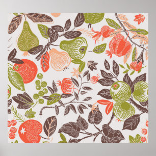 Póster Diseño decorativo de tejas de frutas otoñales.