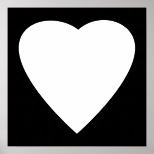 Póster Diseño del corazón de amor blanco y negro.