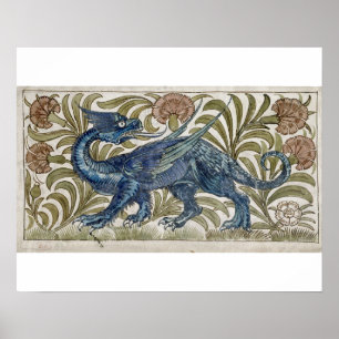 Póster Diseño del "dragón" para una teja (w/c en el