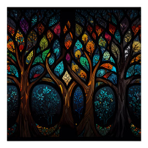 Póster Diseño del efecto mosaico colorido del árbol de vi