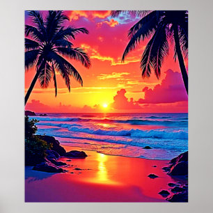 Póster Diseño del paraíso tropical del atardecer