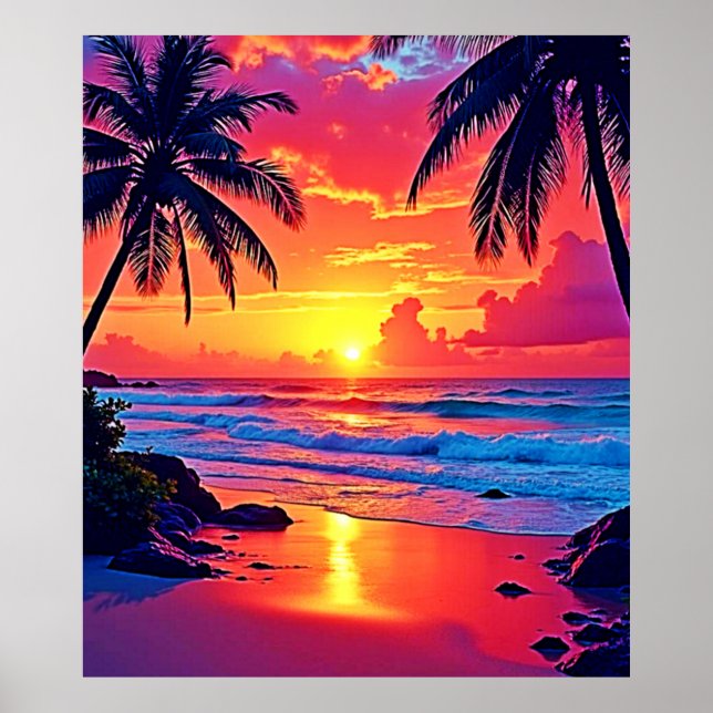 Póster Diseño del paraíso tropical del atardecer (Frente)