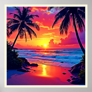 Póster Diseño del paraíso tropical del atardecer