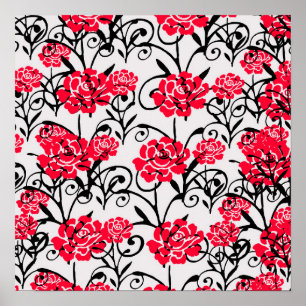Póster Diseño del patrón de Ilustracion floral de rosa ro