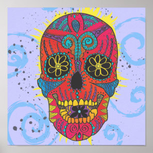 Póster Diseño del tatuaje cómico del Día de la Calavera A