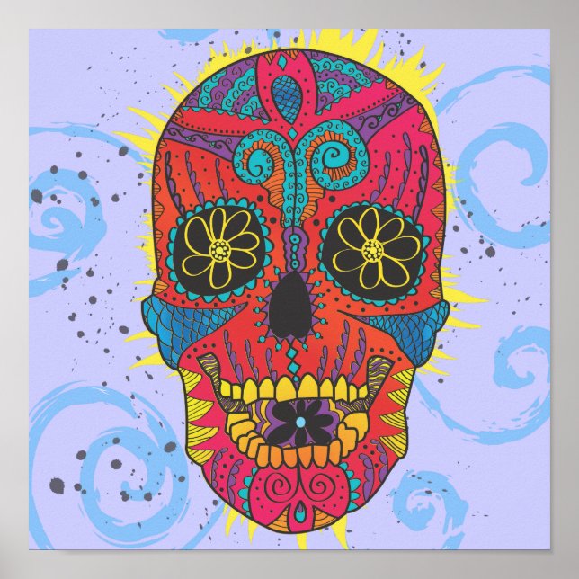 Póster Diseño del tatuaje cómico del Día de la Calavera A (Frente)