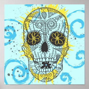 Póster Diseño del tatuaje cómico del Día de la Calavera A