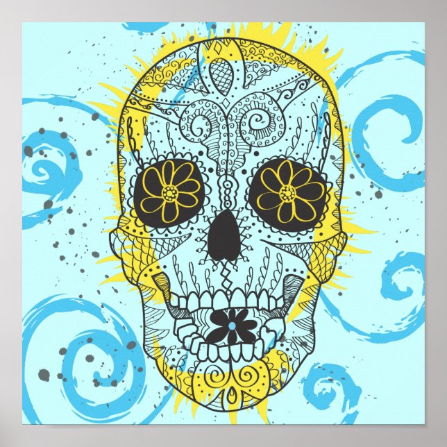 Póster Diseño del tatuaje cómico del Día de la Calavera A (Frente)