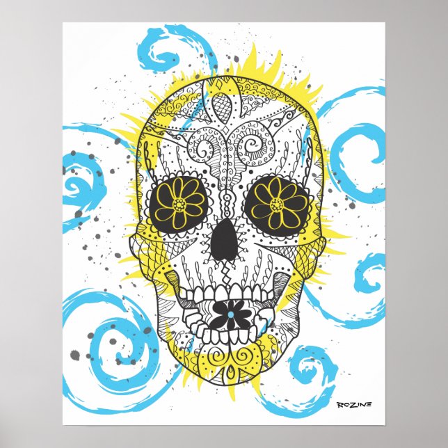 Póster Diseño del tatuaje cómico del Día de la Calavera A (Frente)