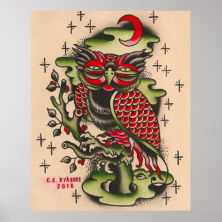 Póster Diseño del tatuaje de búho ruso