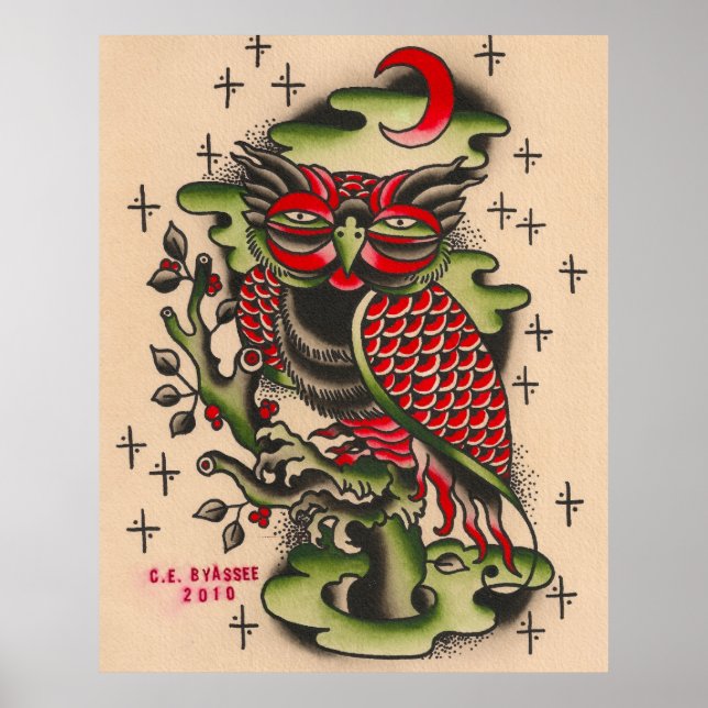 Póster Diseño del tatuaje de búho ruso (Frente)