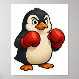 Póster Diseño deportivo de boxeador de pingüino de dibujo