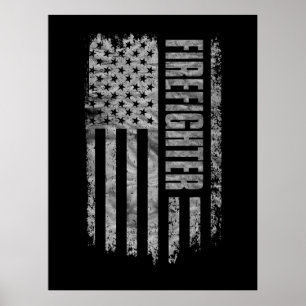 Póster Diseño desgastado de bombero bandera de EE. UU.